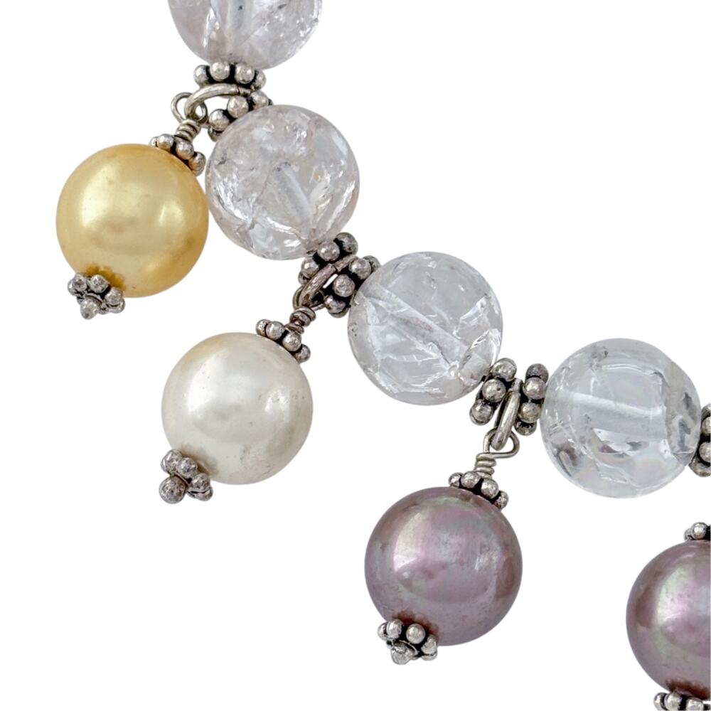 Vintage Sterling Silver 925 Quartz Imitation Pearl Bracelet 7.5" - Picture 4 of 9